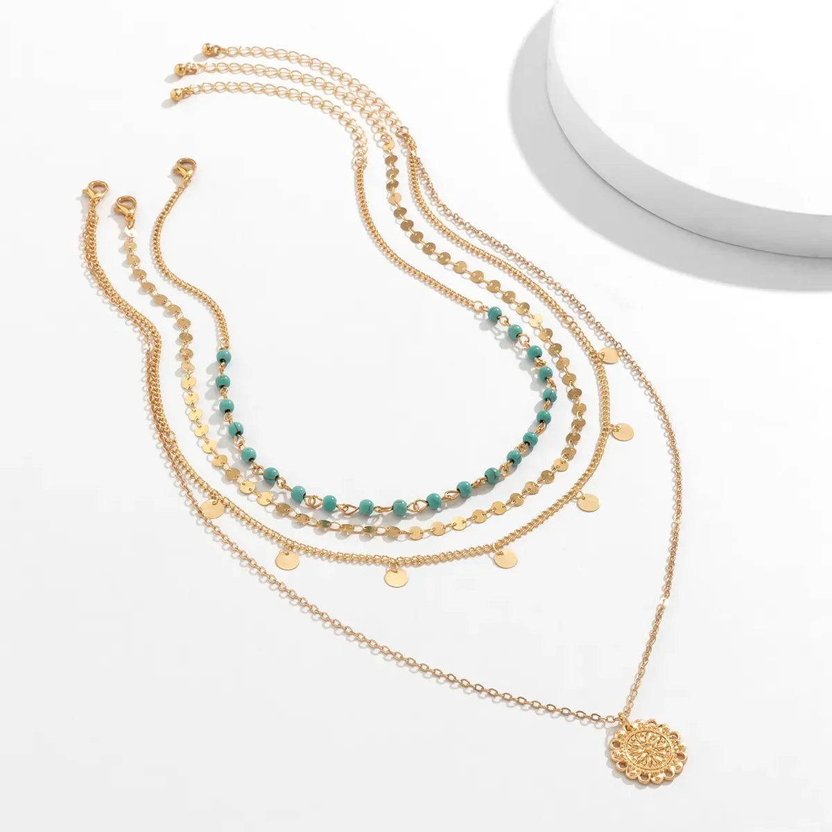 4Pcs/Set Boho Stone Flower Plate Pendant Choker Necklace for Women Vintage Gold Color Adjustable Chain Aesthetic Jewelry Gift