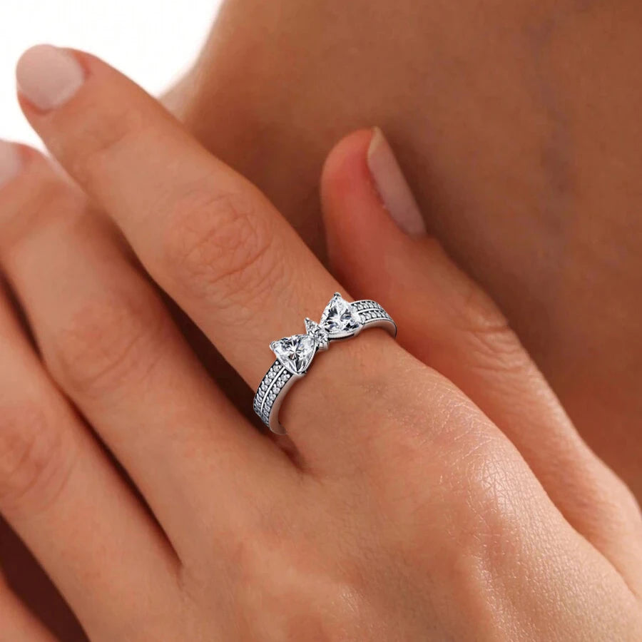 1Pc 925 sterling silver fashion high-end exquisite luxury diamond ring, Bow set with diamond ring, wedding ring, eng