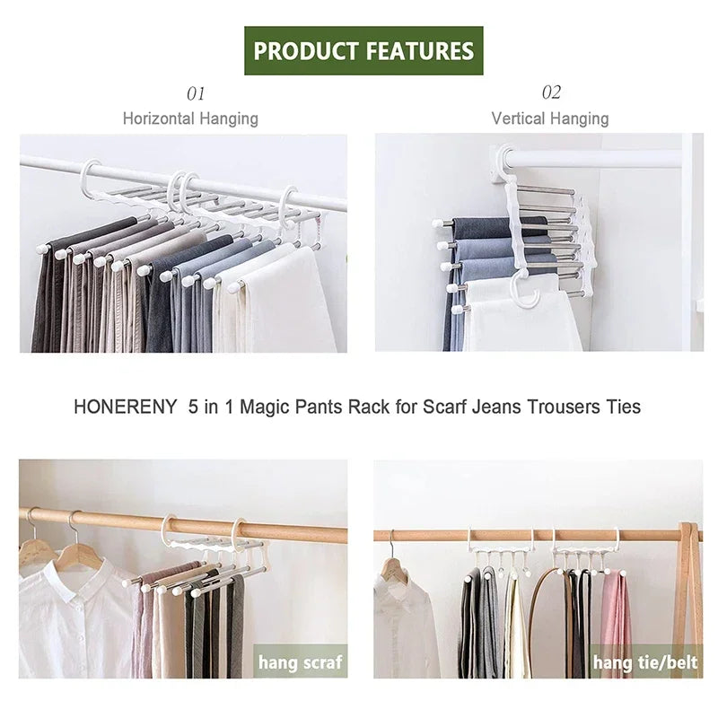 Pants Hanger Clothes Hangers Tongs Clothes Rack Hangers Stainless Steel Folding Pant Rack Tie Hanger Bedroom Closet Organizer