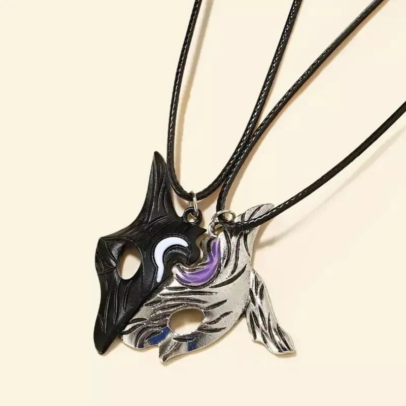 2PCS Antique Silver-plated Necklace Couple Vintage Style League of Legends Peripheral Sheep and Wolf Pendant Jewelry