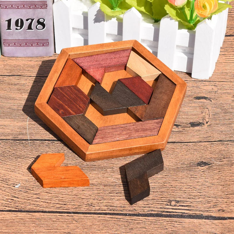 Wooden Geometric Shape Jigsaw Board Puzzles Kids Brain Teaser Non Toxic Wood Toys for Children Educational