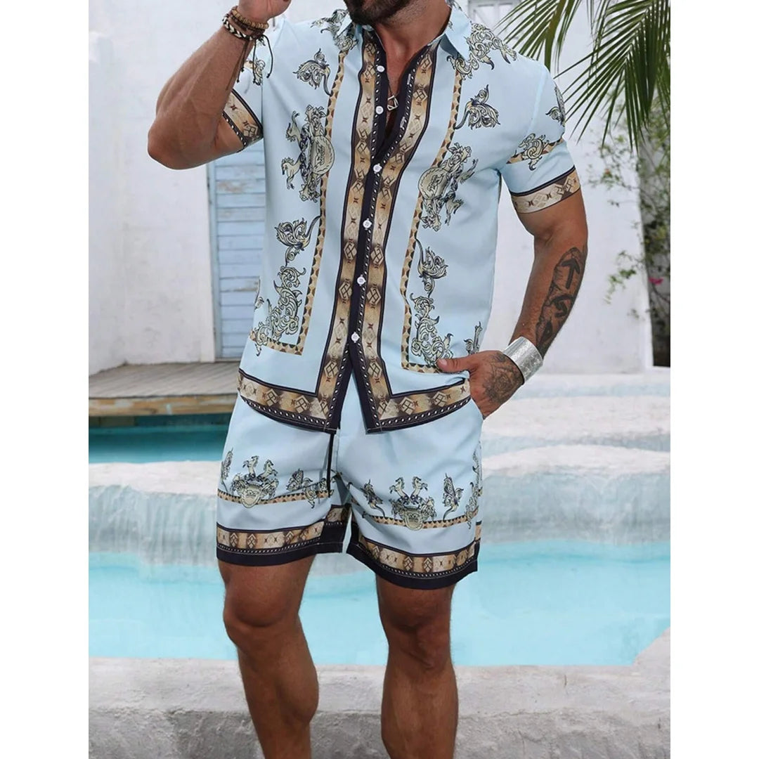 2025 Striped Shirt Set Mens Short Sleeved Shirt Summer Short Sleeved Shirt Beach Shorts Casual Street Set Y2K Casual Shorts