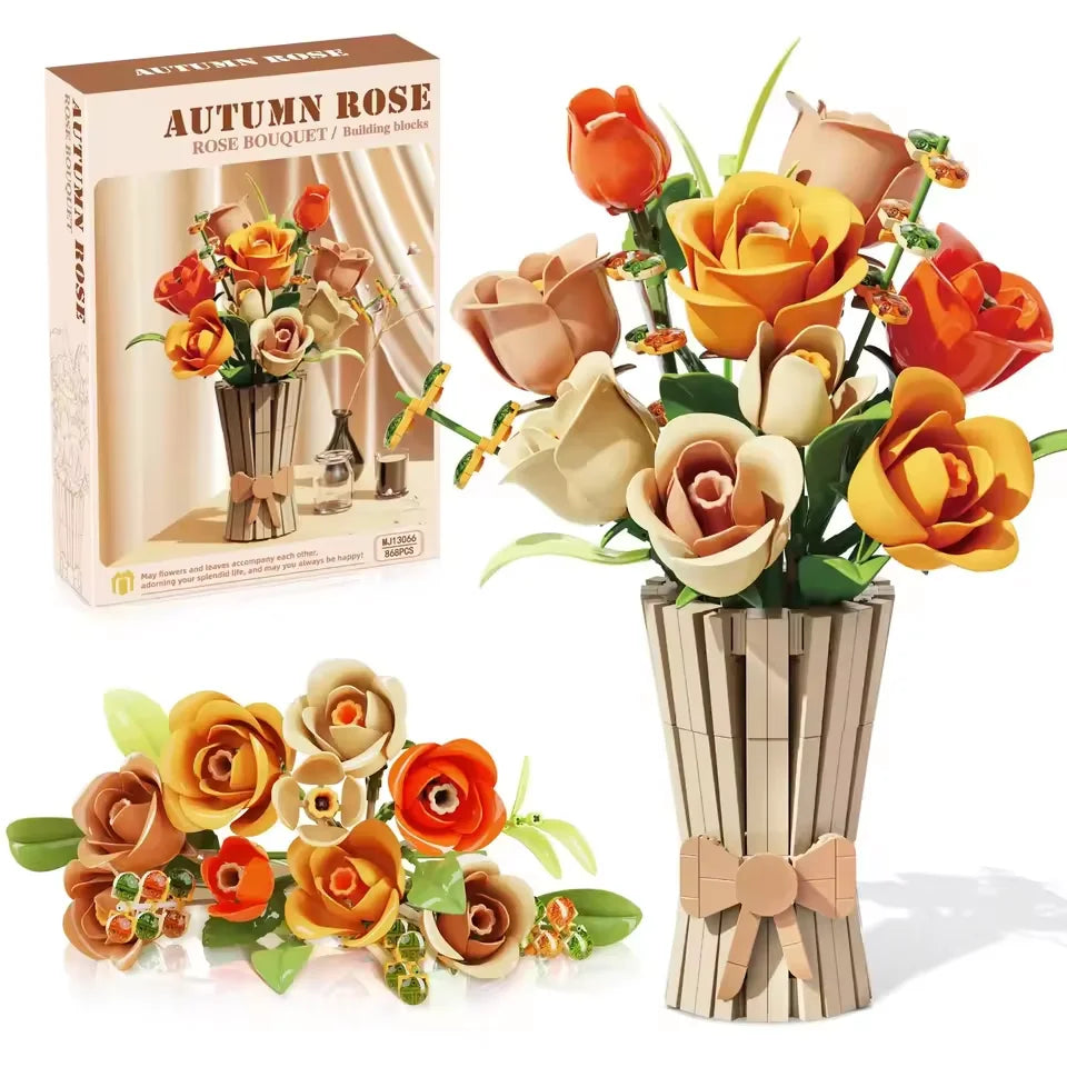 868PCS Rose Bouquet Building Blocks Eternal Flower Vase Bricks Home Decor Romantic Valentine's Day Gifts Girls Kids DIY Toys