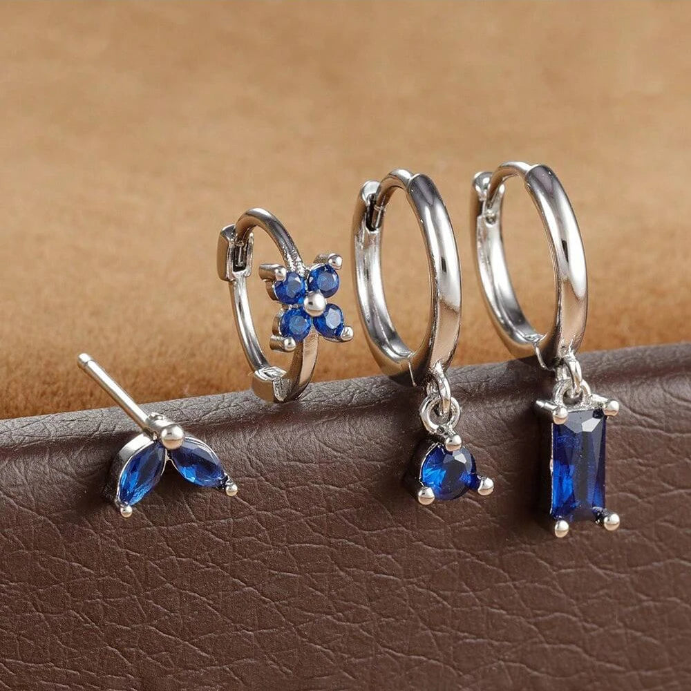4pcs Fashion Cubic Zirconia Flower Hoop Earrings Set 18K Gold Plated Stainless Steel Stud Earring Piercing Jewelry aretes mujer