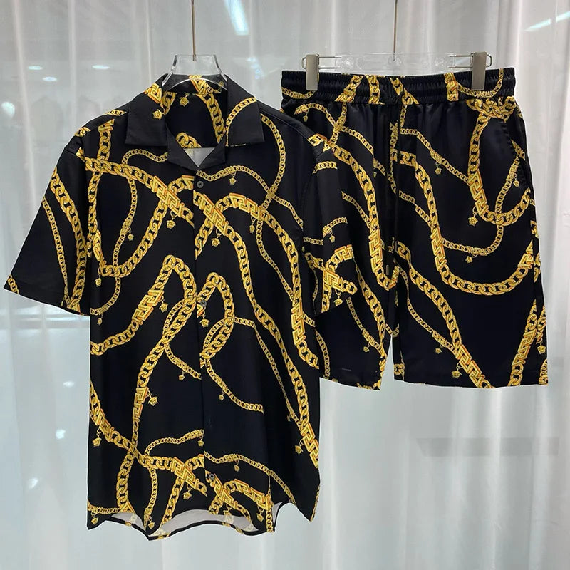Summer Men Hawaiian Shirt Shirt Set 3d Print Vintage Silver Dragon Pattern Beach Short Sleeve Casual Shirt Oversize Beach Shorts