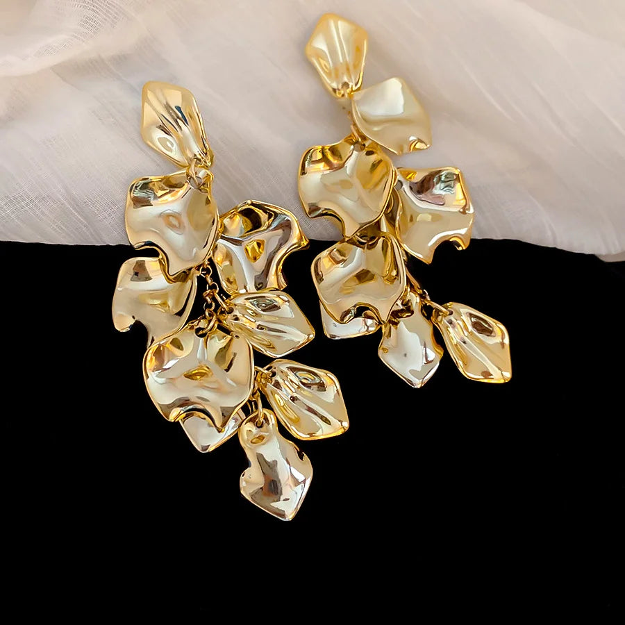 Bohemian Rose Petal Earrings Flower Red Yellow Blue Colors Flower Drop Earrings Long Tassel Earrings Party Wedding Jewelry