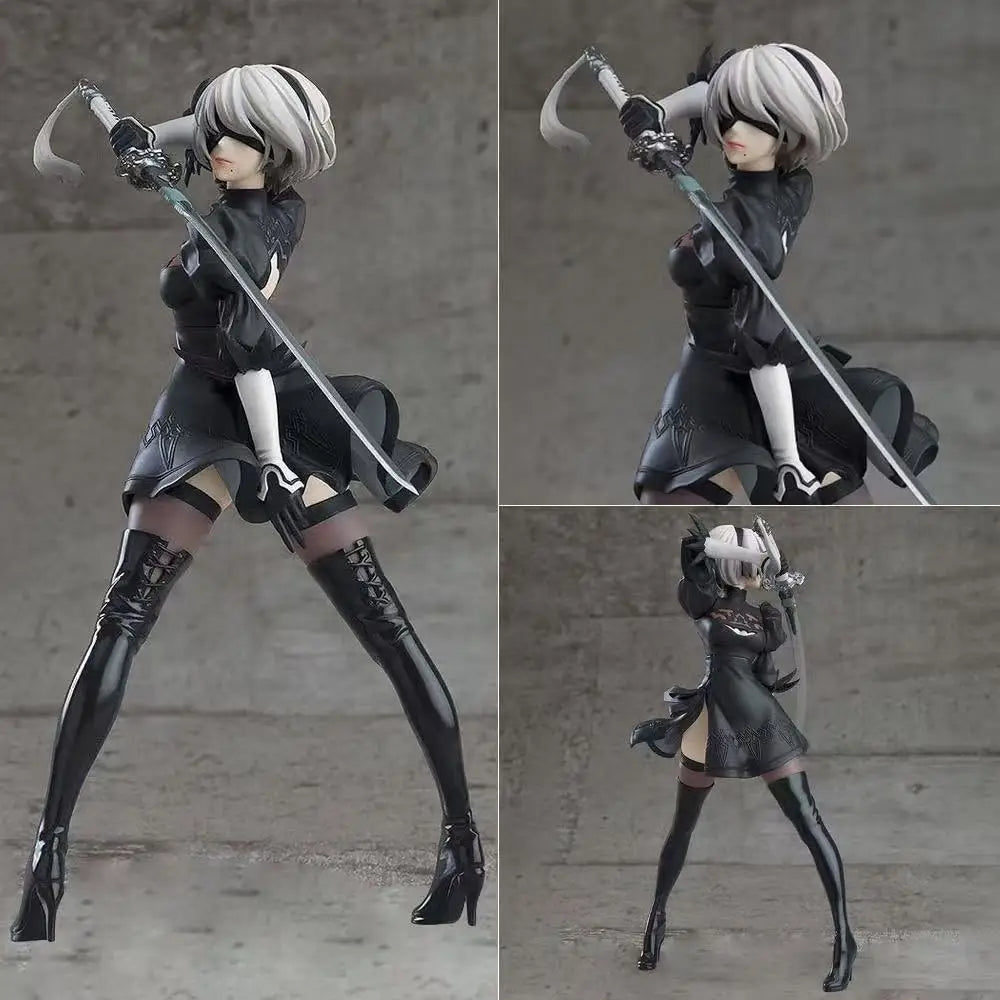 Hot 18CM Yorha 2B Black and White Series Anime Figure PVC Collectible Action Figures Model Doll Statuette Gift