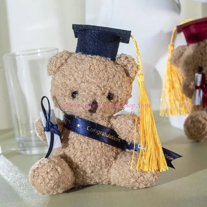 85AE Stuffed Bear in Bachelors Hat Graduation Hat Stuffed Bear Bachelors Party Souvenir