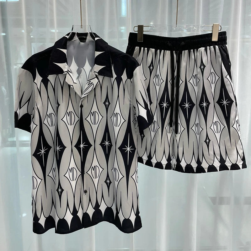 Summer Men Hawaiian Shirt Shirt Set 3d Print Vintage Silver Dragon Pattern Beach Short Sleeve Casual Shirt Oversize Beach Shorts