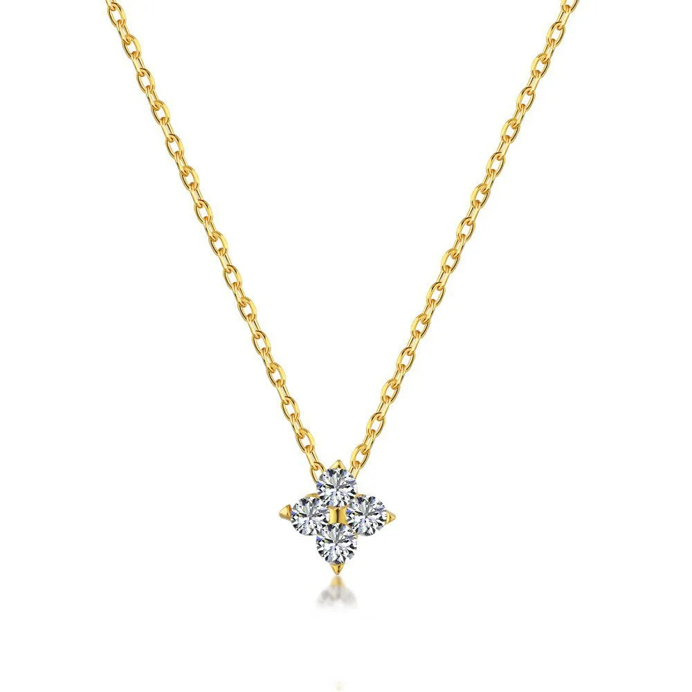 New Stainless Steel Zircon Necklaces for Women 18K Gold Plated Four Leaf Grass Collar Chain Necklace Luxury Jewelry Gift