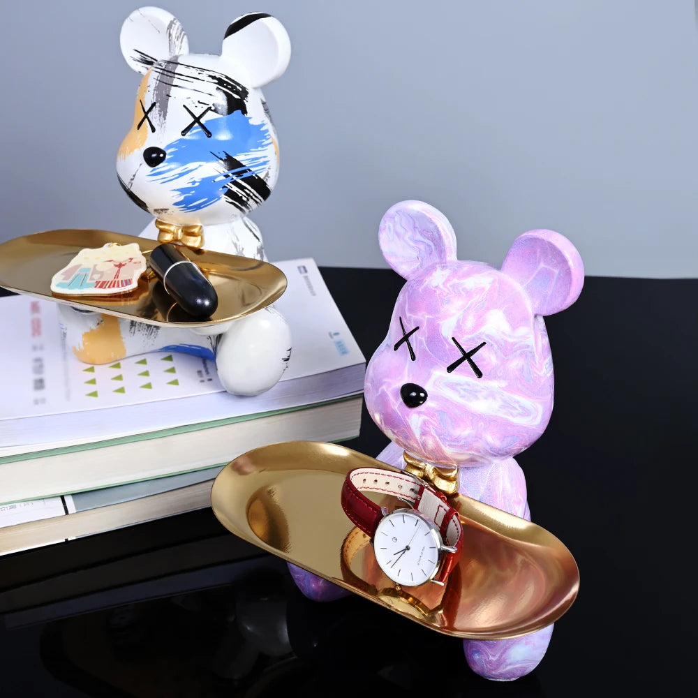 Colorful Bear Statues and Sculptures Butler Figure Ornaments Interior Nordic Decorative Room Table Decoration Resin Crafts Gift