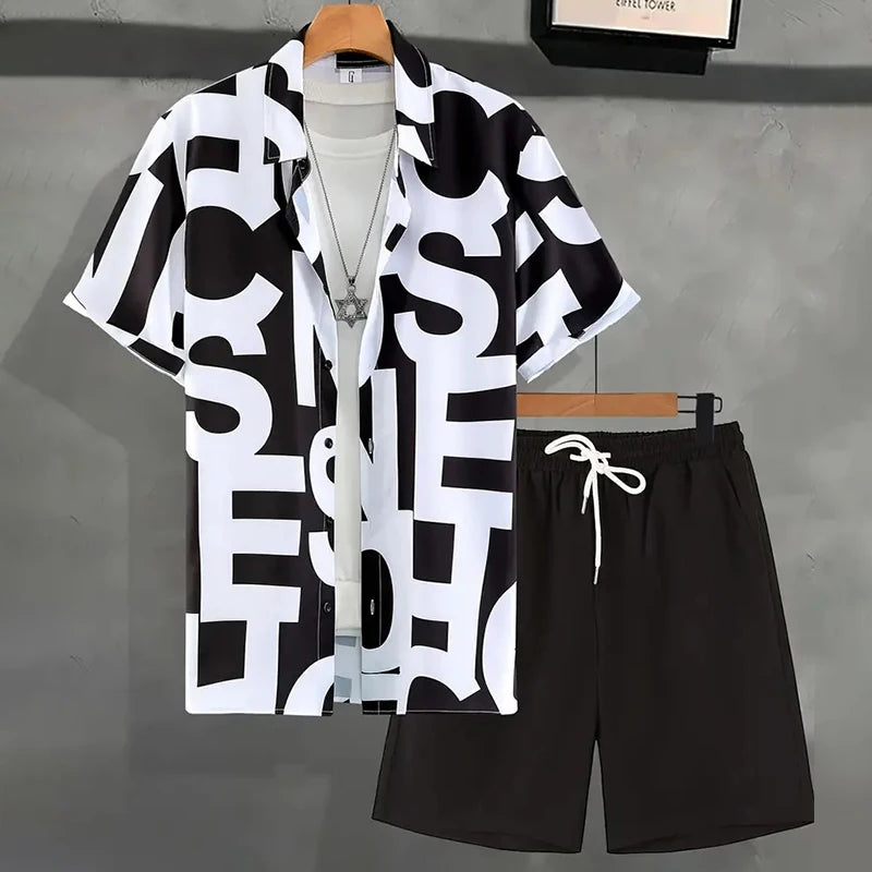 Men's Hawaiian Beach Vacation Shirt Men's Short Sleeve Shorts Set Textured Printed Men's 2-Piece Casual Ventilated Men's Set