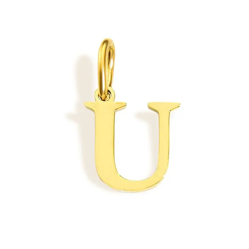 26 Letter Alphabet Initial 10mm Charm Pendant Jewelry Gold Stainless Steel Simple PVD Plated DIY Necklace Bracelet Jewelry