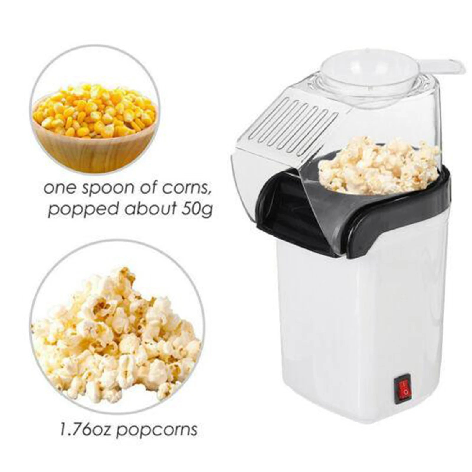 Automatic Oil free Hot Air Popcorn Machine Family Party Air Popper 2-4min Quick Pop Healthy Low fat Popcorn Maker