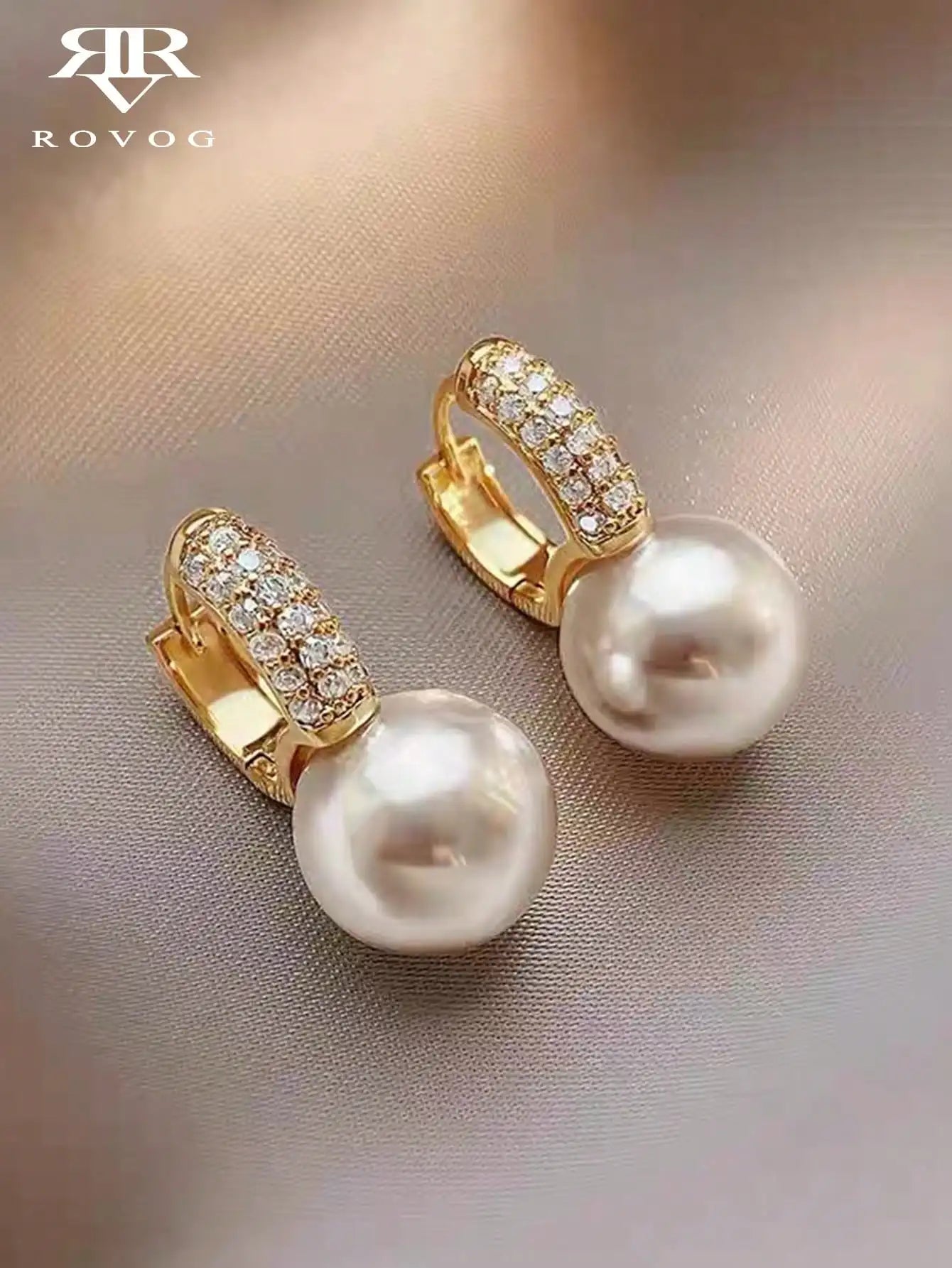 1 Pair Elegant & Exquisite Pink Faux Pearl Hollow Out And Inlaid Rhinestone Female Hoop Earrings