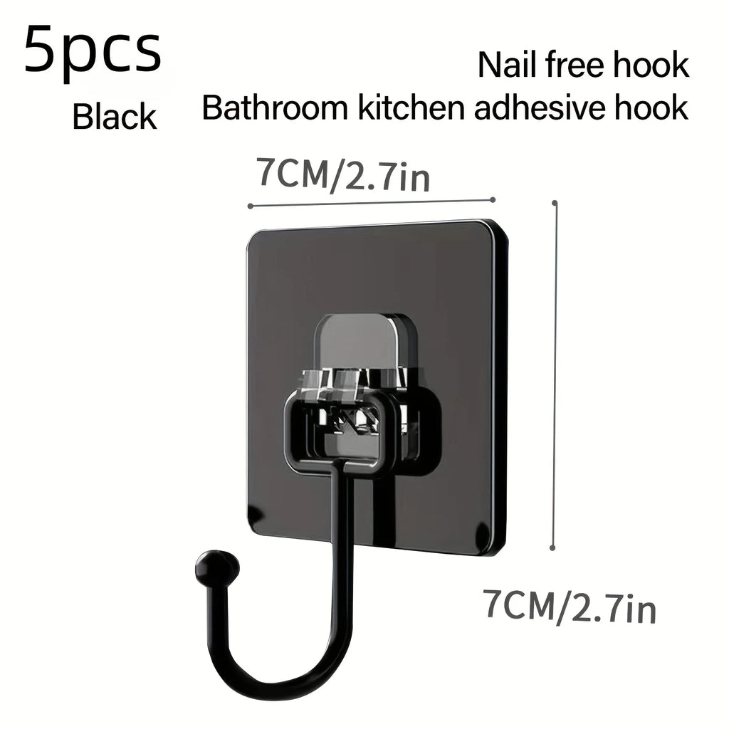 5pcs Heavy Duty Wall Hooks - Self Adhesive Multi-Purpose Hooks for Towels, Robes, Keys. Waterproof for Bathroom Kitchen Use.