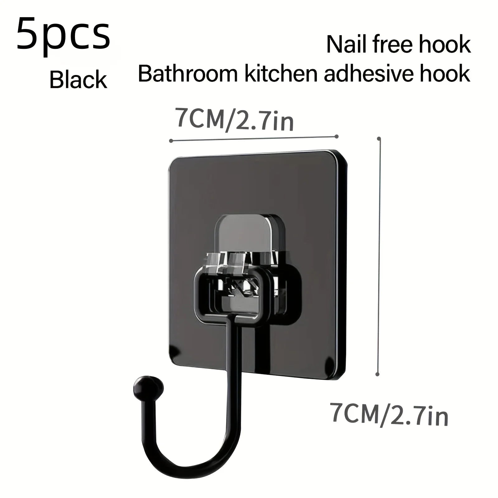 5pcs Heavy Duty Wall Hooks - Self Adhesive Multi-Purpose Hooks for Towels, Robes, Keys. Waterproof for Bathroom Kitchen Use.