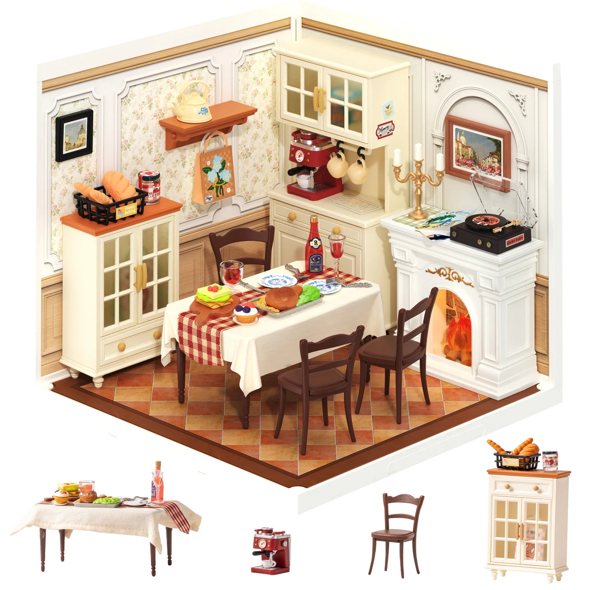 Rolife DIY Miniature House Kit Warm Dining Room Super Creator Dollhouse 3D Puzzle Model Building Kit with LED Light Home Decor
