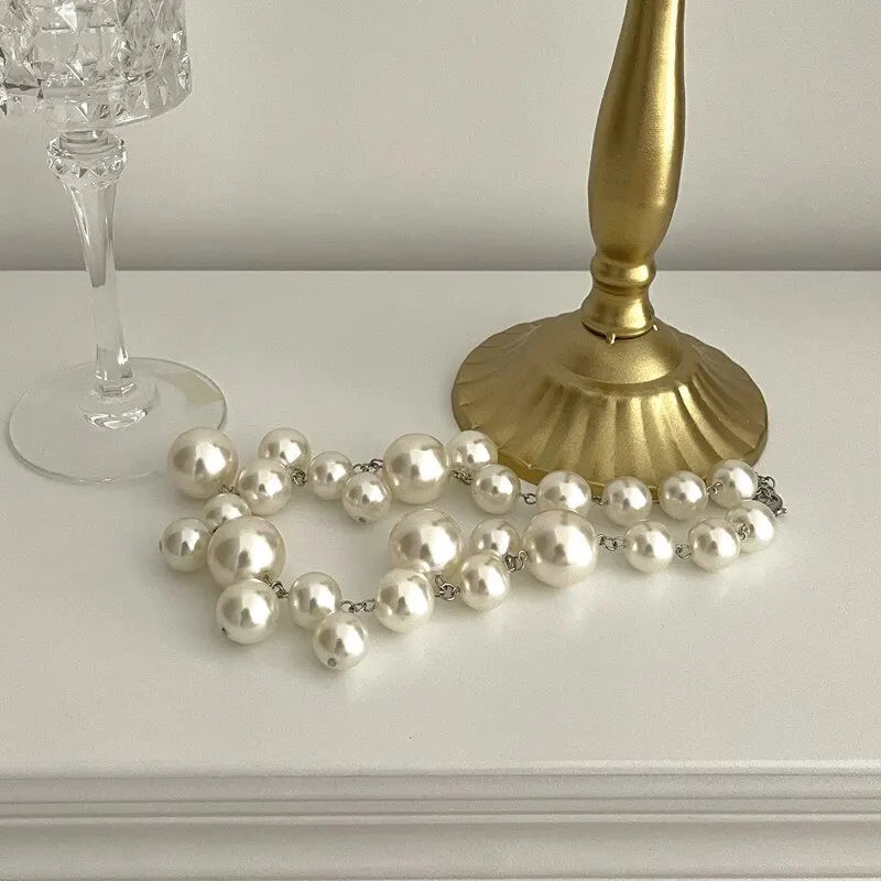 Elegant Imitation Pearl Women's Necklace Big Pearls Beads Choker Necklaces Party Wedding Bride Necklace Jewelry Girls Gifts