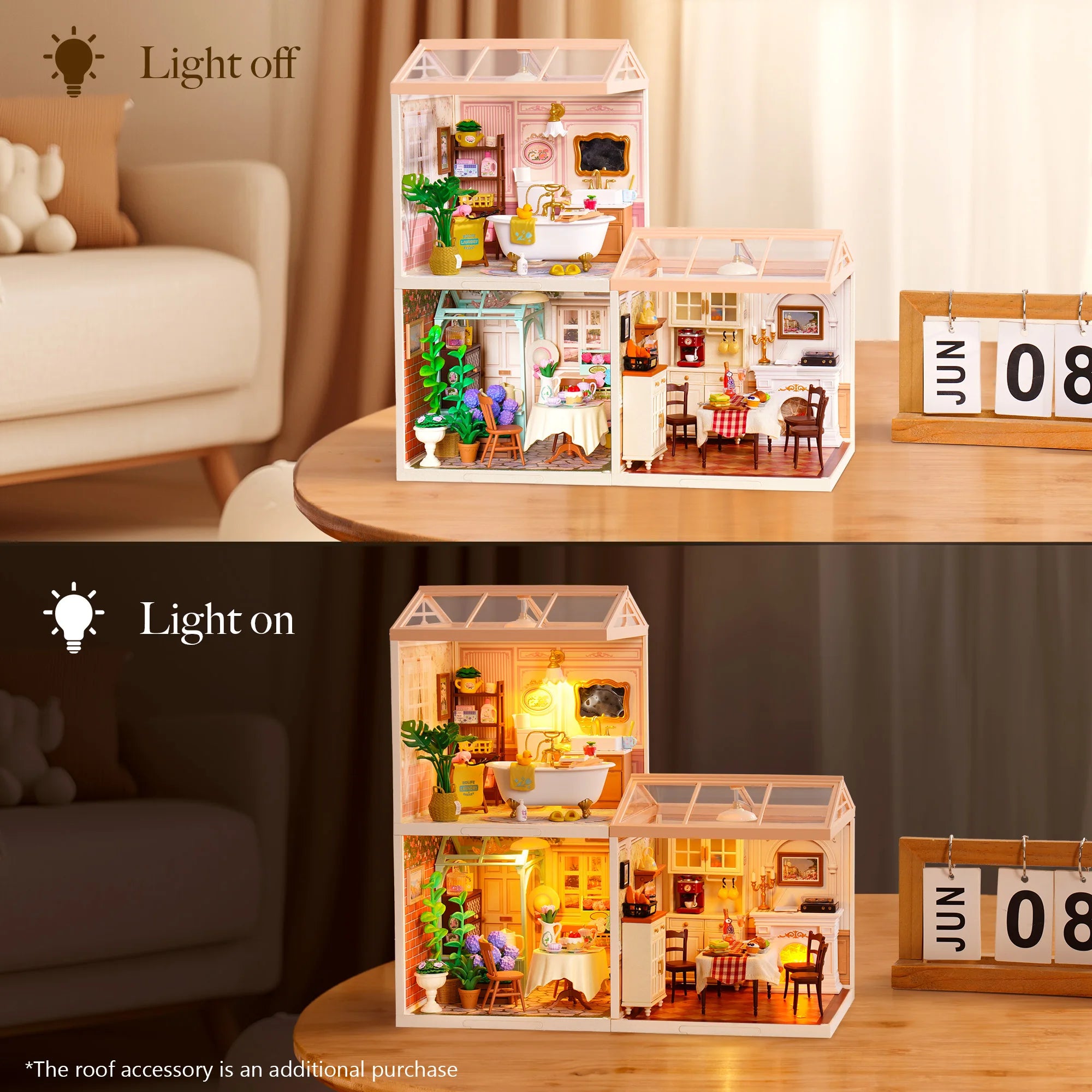 Rolife DIY Miniature House Kit Pop Bubble Bathroom Super Creator Dollhouse 3D Puzzle Model Building Kit with LED for Desk Decor