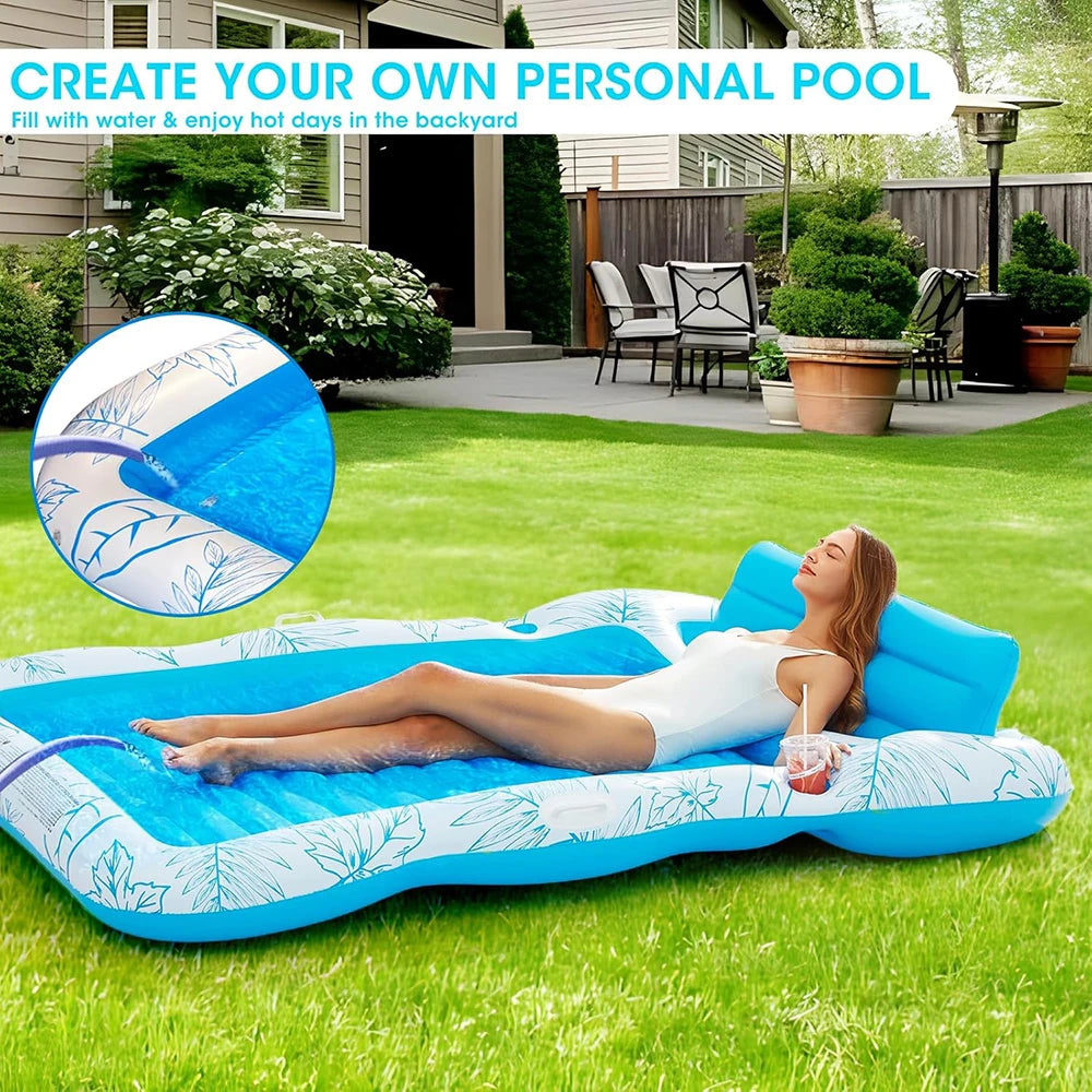 Inflatable Tanning Swimming Pool Lounge Chair, Large Beach Daylight Bath Floating Raft Daylight Bath Lounge Floating Bathtub with Drink Holder - Water Floating Swimming Mattress
