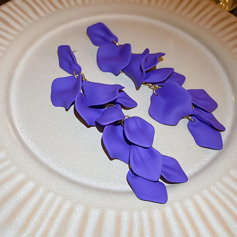 Bohemian Rose Petal Earrings Flower Red Yellow Blue Colors Flower Drop Earrings Long Tassel Earrings Party Wedding Jewelry