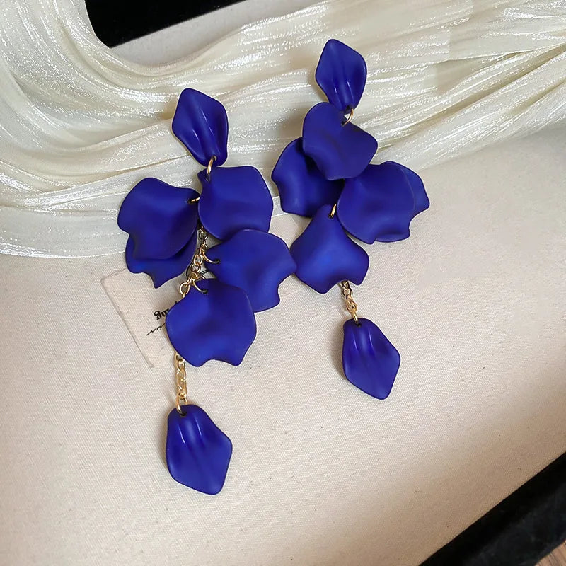Bohemian Rose Petal Earrings Flower Red Yellow Blue Colors Flower Drop Earrings Long Tassel Earrings Party Wedding Jewelry