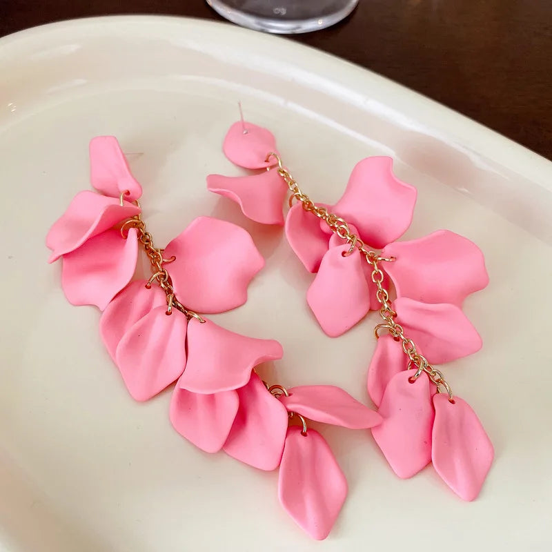 Bohemian Rose Petal Earrings Flower Red Yellow Blue Colors Flower Drop Earrings Long Tassel Earrings Party Wedding Jewelry