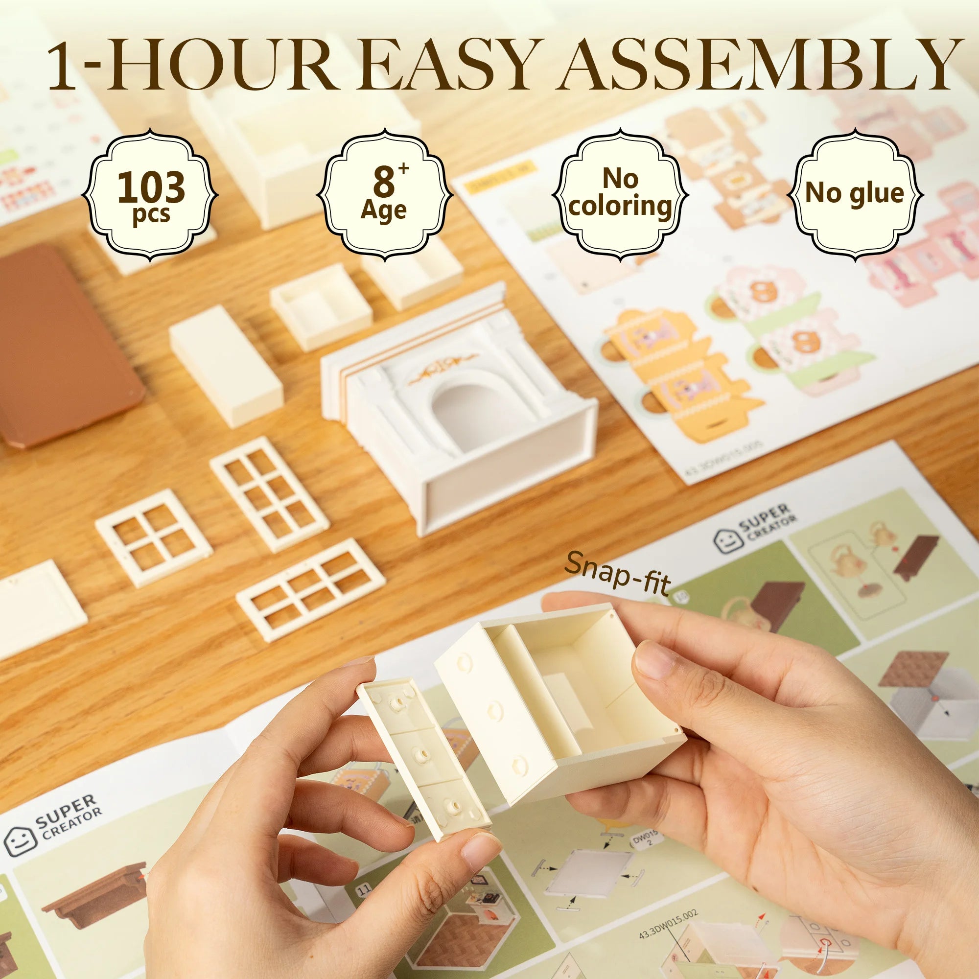 Rolife DIY Miniature House Kit Warm Dining Room Super Creator Dollhouse 3D Puzzle Model Building Kit with LED Light Home Decor