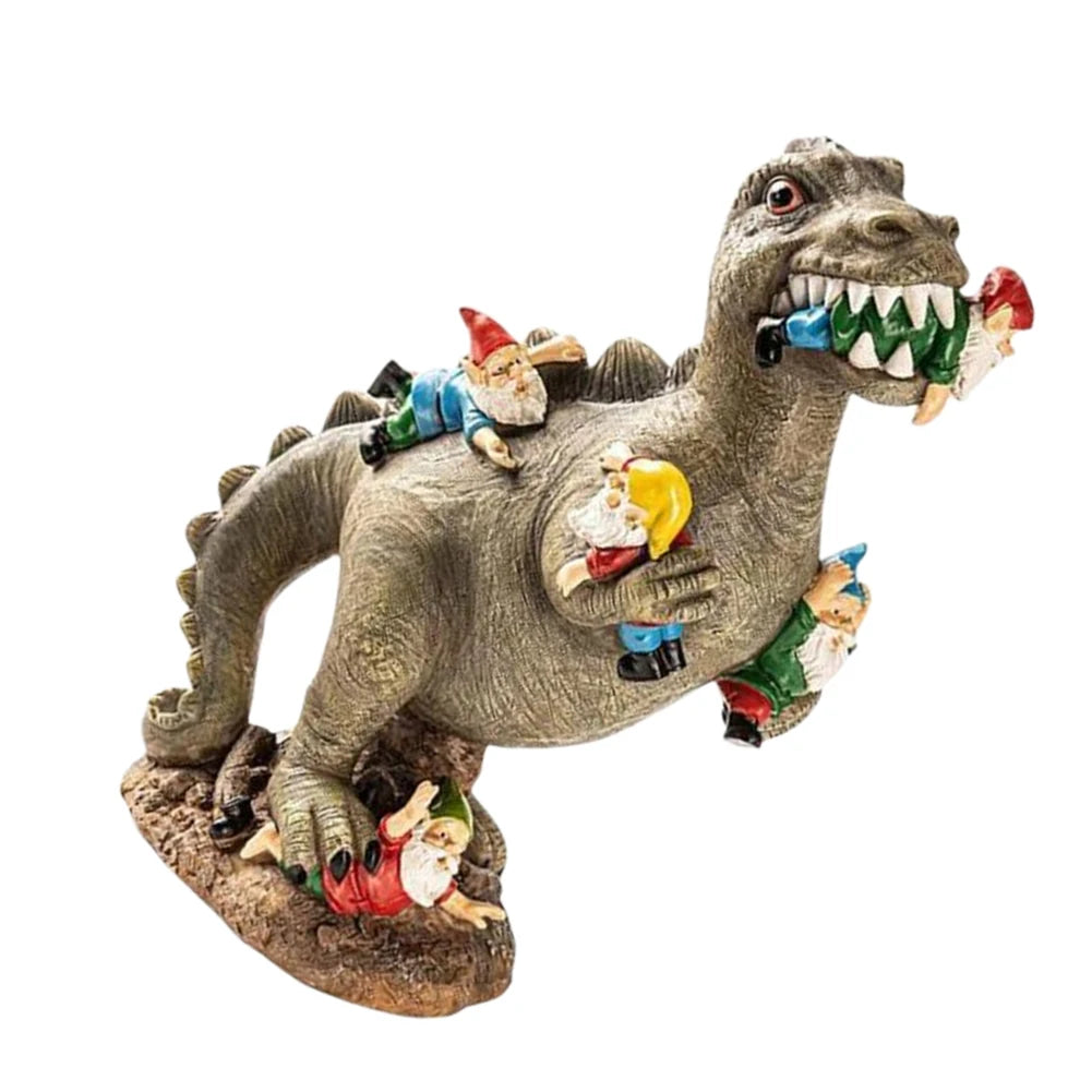 Dinosaur Eating Gnomes Ornaments Handicraft Resin Dinosaur Dwarf Figurine Weatherproof Creative Funny Cute  Outdoor Decor