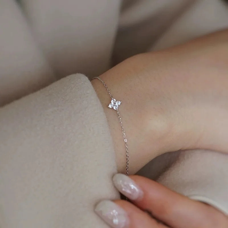 New Stainless Steel Zircon Necklaces for Women 18K Gold Plated Four Leaf Grass Collar Chain Necklace Luxury Jewelry Gift
