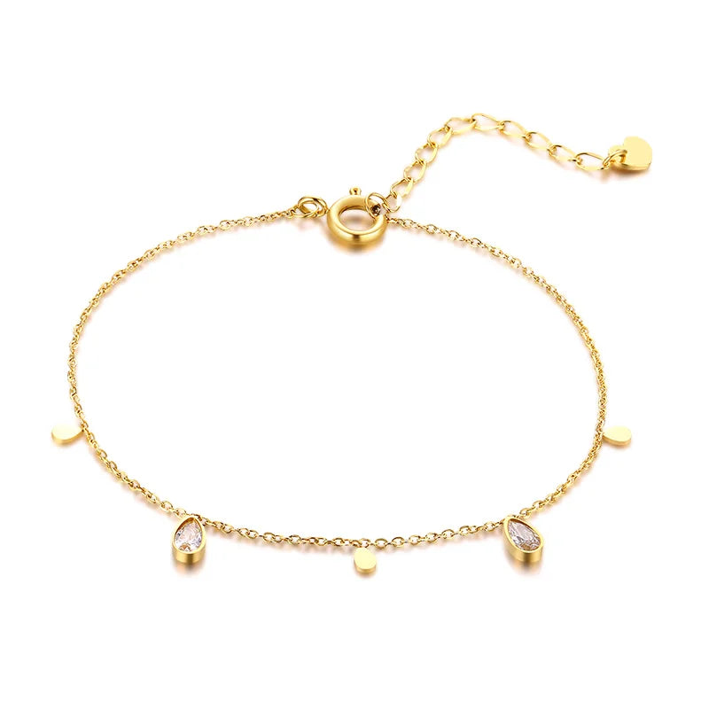 Birthstone Zirconia Thin Chain Link Cross Bracelet Stainless Steel Women's Adjustable Link Stacked Layered Chain Bracelets