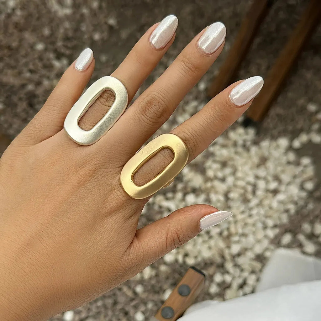 Exaggerated Big Hollow Out Geometric Oval Rings for Women Creative Adjustable Finger Matte Rings Fashion Statement Jewelry Girls