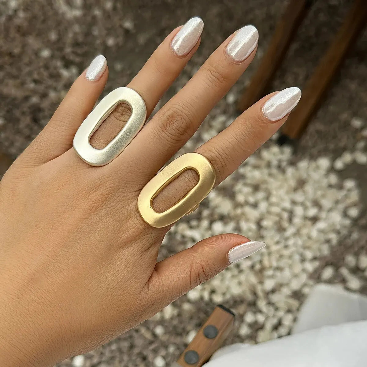Exaggerated Big Hollow Out Geometric Oval Rings for Women Creative Adjustable Finger Matte Rings Fashion Statement Jewelry Girls