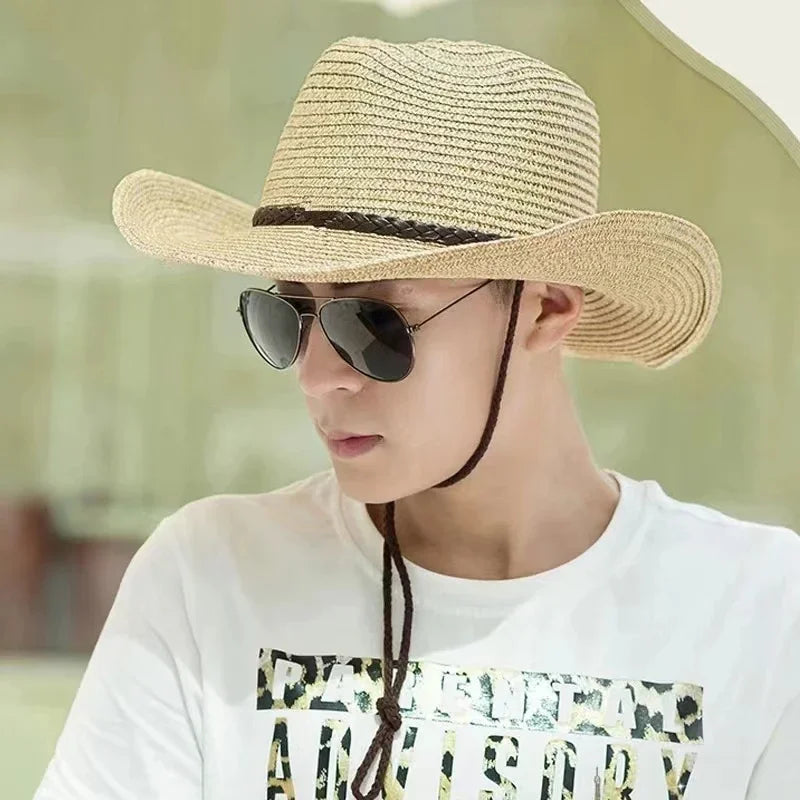 New XL Big Size 62cm Panama Jazz Straw Hat for Women Men Dig Out Summer Beach Sun Hat Windproof Folding Rope UV Protection Hat