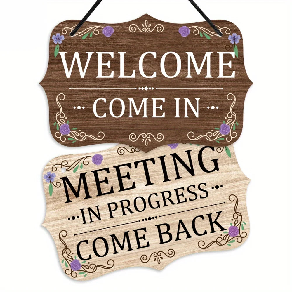 Putuo Decor  PVC Reversible Double-Sided Sign, Meeting in Progress Come Back Welcome Come In, Decor for Home  Bar Pub Club