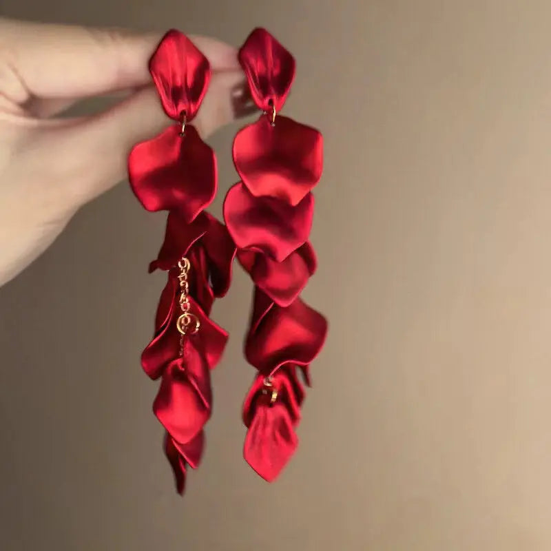 Bohemian Rose Petal Earrings Flower Red Yellow Blue Colors Flower Drop Earrings Long Tassel Earrings Party Wedding Jewelry