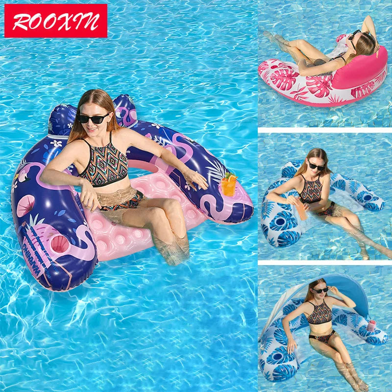 Rooxin Water Hammock Recliner Inflatable Floating Swimming Mattress Sea Swimming Ring Pool Party Lounge Bed For Swimming Float