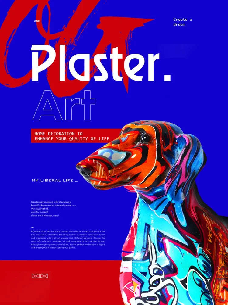 Creative  Home Modern Painted Colorful Dachshund Dog Decoration Wine Cabinet Office Decor Desktop  Crafts