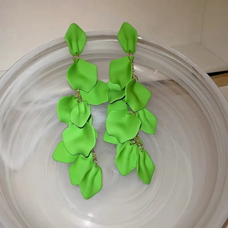 Bohemian Rose Petal Earrings Flower Red Yellow Blue Colors Flower Drop Earrings Long Tassel Earrings Party Wedding Jewelry