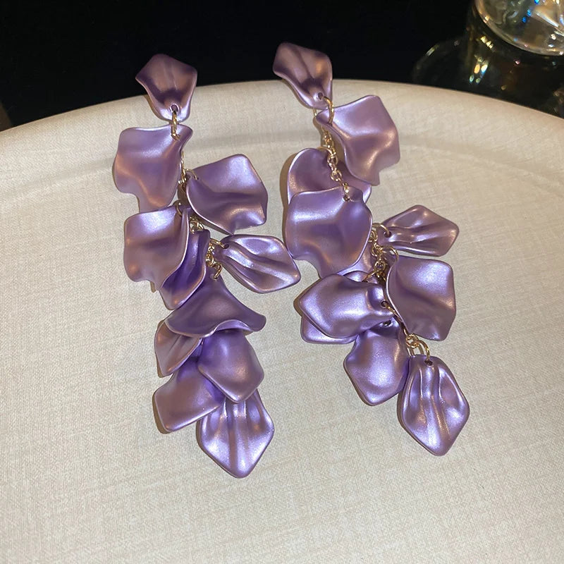 Bohemian Rose Petal Earrings Flower Red Yellow Blue Colors Flower Drop Earrings Long Tassel Earrings Party Wedding Jewelry