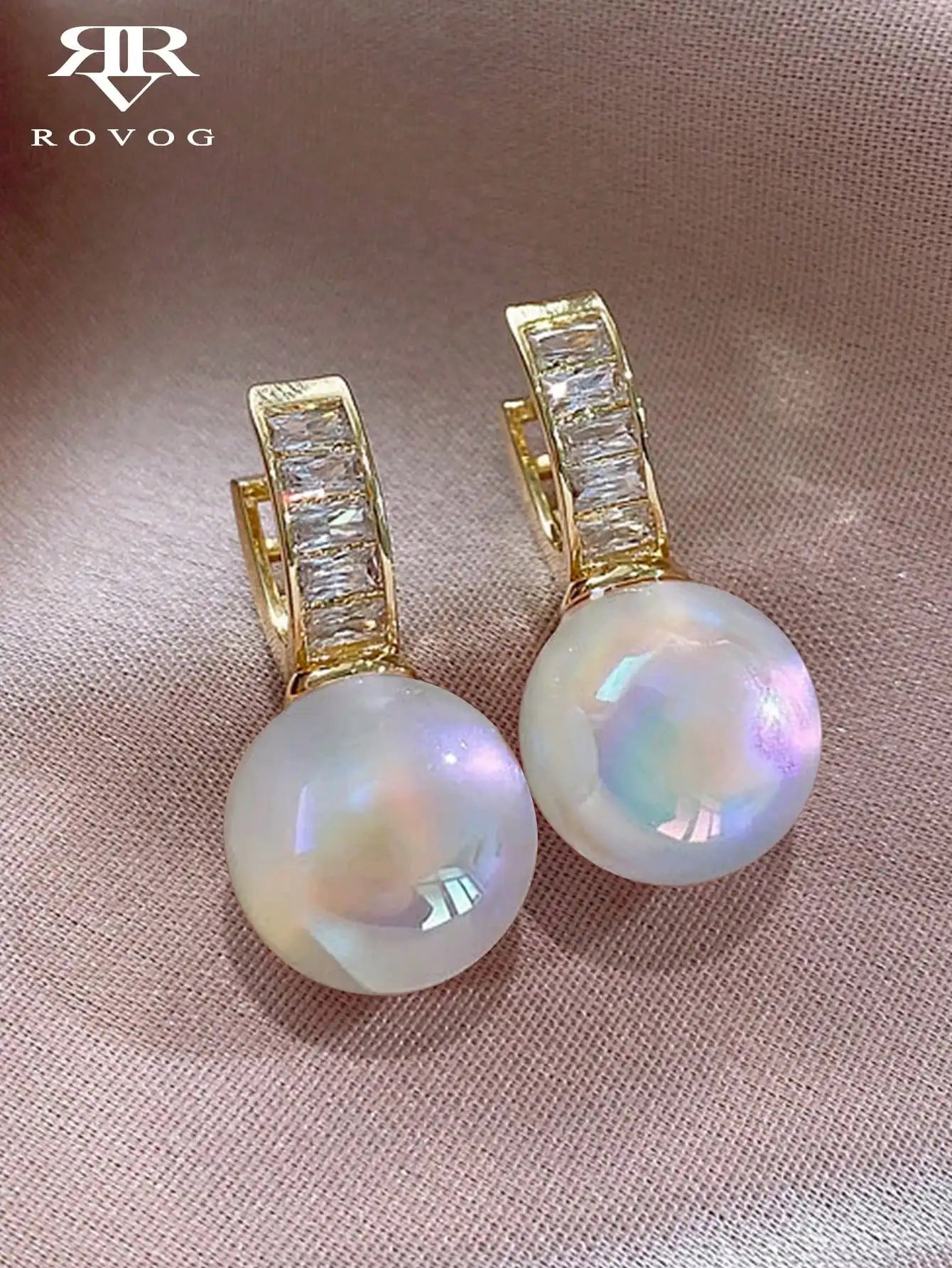 1 Pair Elegant & Exquisite Pink Faux Pearl Hollow Out And Inlaid Rhinestone Female Hoop Earrings