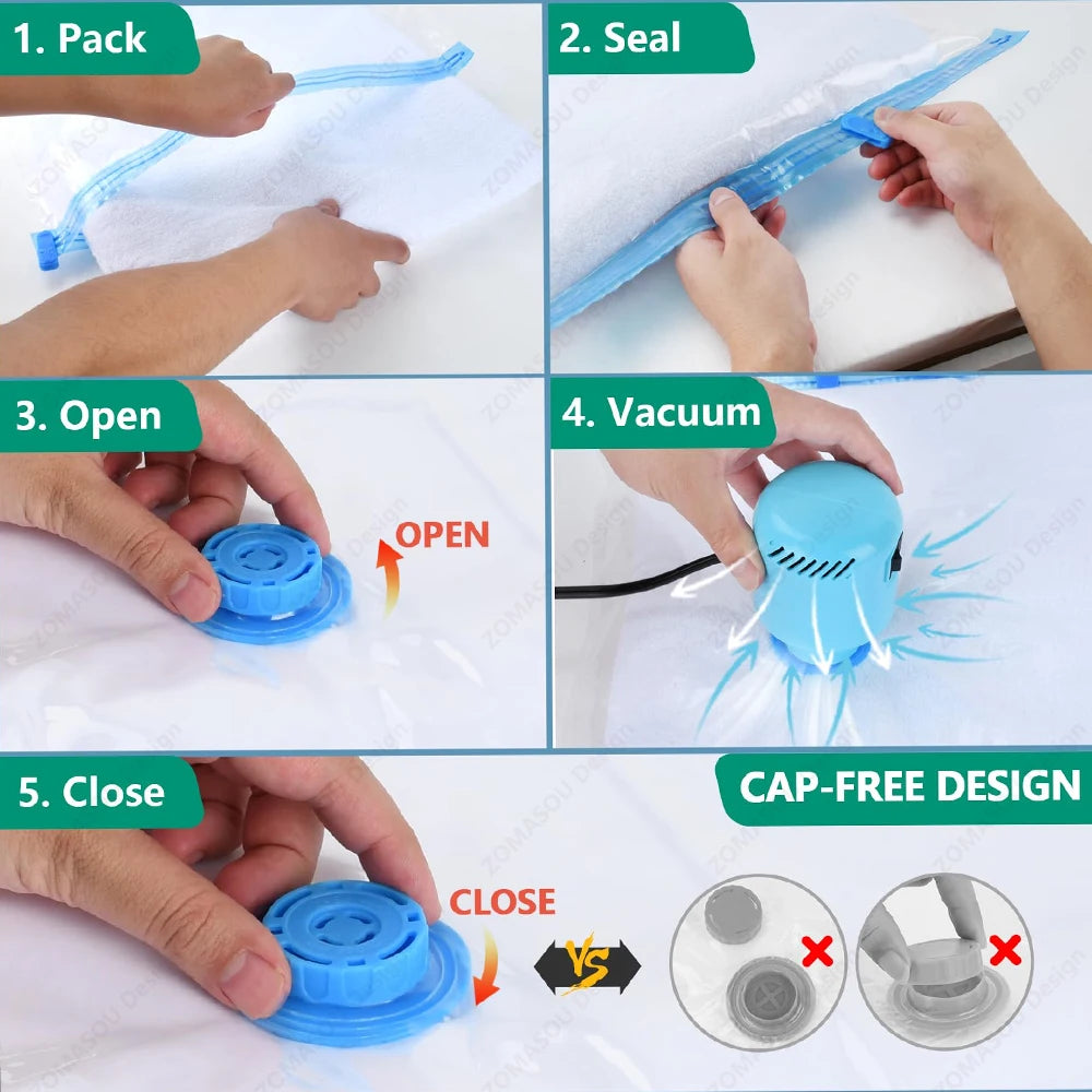 1-24Pcs Reusable Vacuum Storage Sealing Bags with Hand Pump Clear Folding Compressed Space Saving Vacuum Bag for Clothes Travel