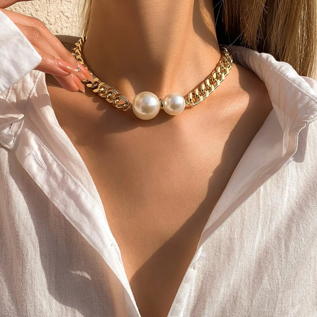 Vintage Punk Cuban Chains Necklaces Women Gothic Imitation-Pearl Pendant Necklace Girl Chokers Fashion Accessories Jewellery