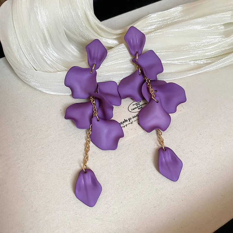 Bohemian Rose Petal Earrings Flower Red Yellow Blue Colors Flower Drop Earrings Long Tassel Earrings Party Wedding Jewelry