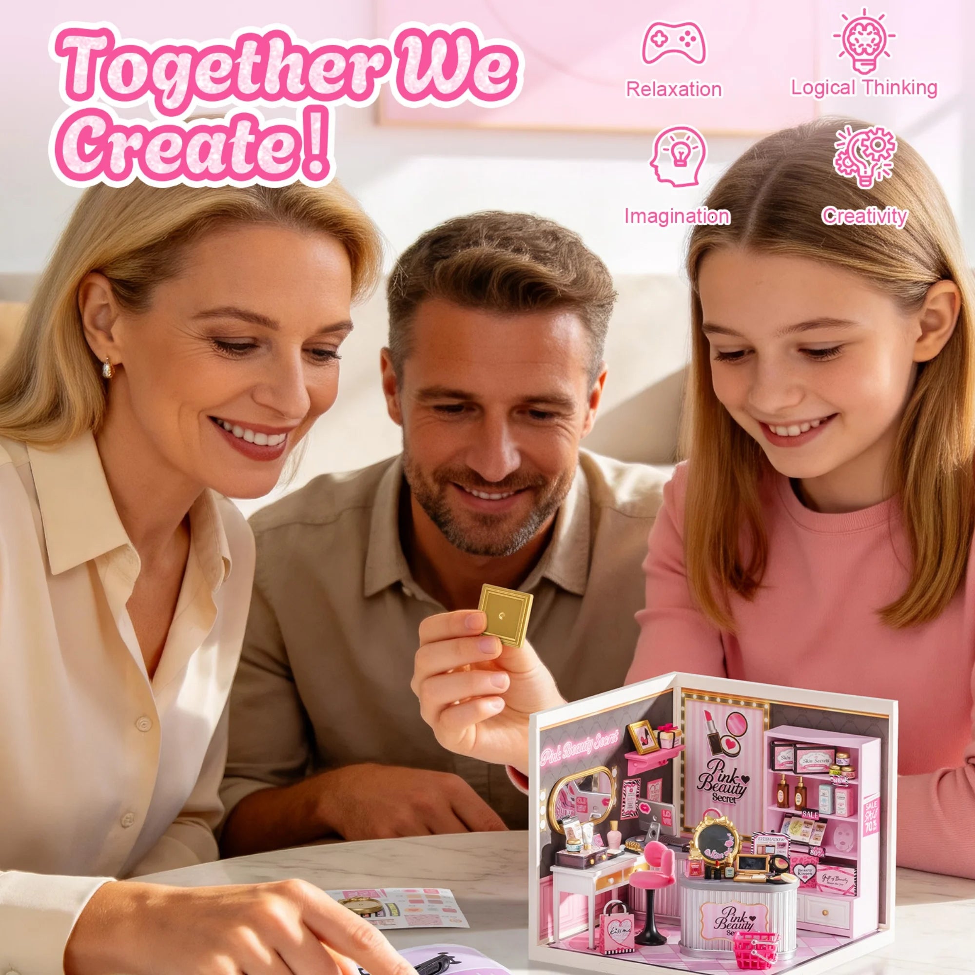 Rolife DIY Miniature House Kit Super Creator Serious Pink Beauty Secret Dollhouse 3D Puzzle Model Building Kit Home Desk Decor
