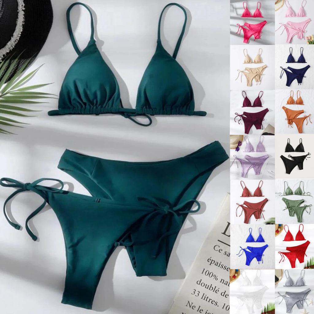 Sexy 3 Pieces Set Swimwear Women Lace Up Micro Bikini Set Female Solid Low Waist Swimsuit Beachwear Bathing Suit