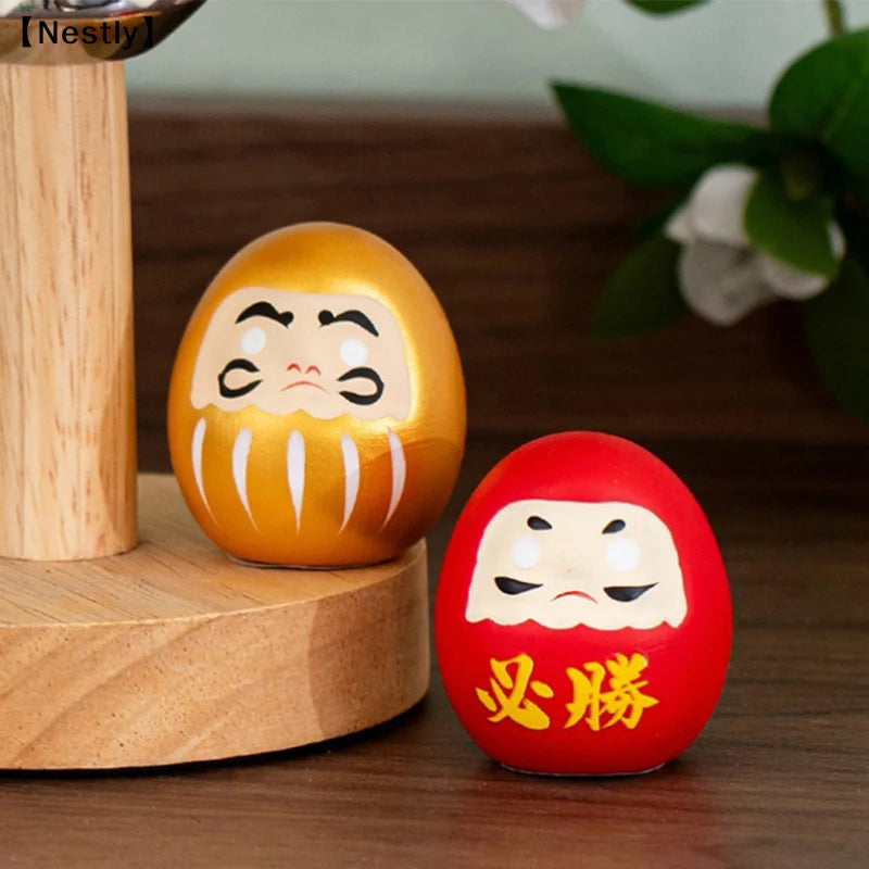 Ceramic Daruma Doll Crafts Inspired Wealth Prosperity Decor Lucky Charm Fortune Ornament Landscape Home Desk Decor〔Nest〕