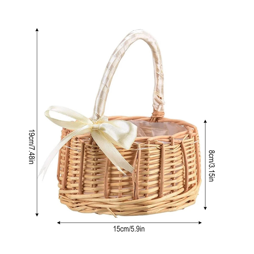 Boho Flower Girls Basket Wedding Flower Girl Baskets with Handle Wicker Picnic Basket Handmade Rattan Flower Basket Home Decor