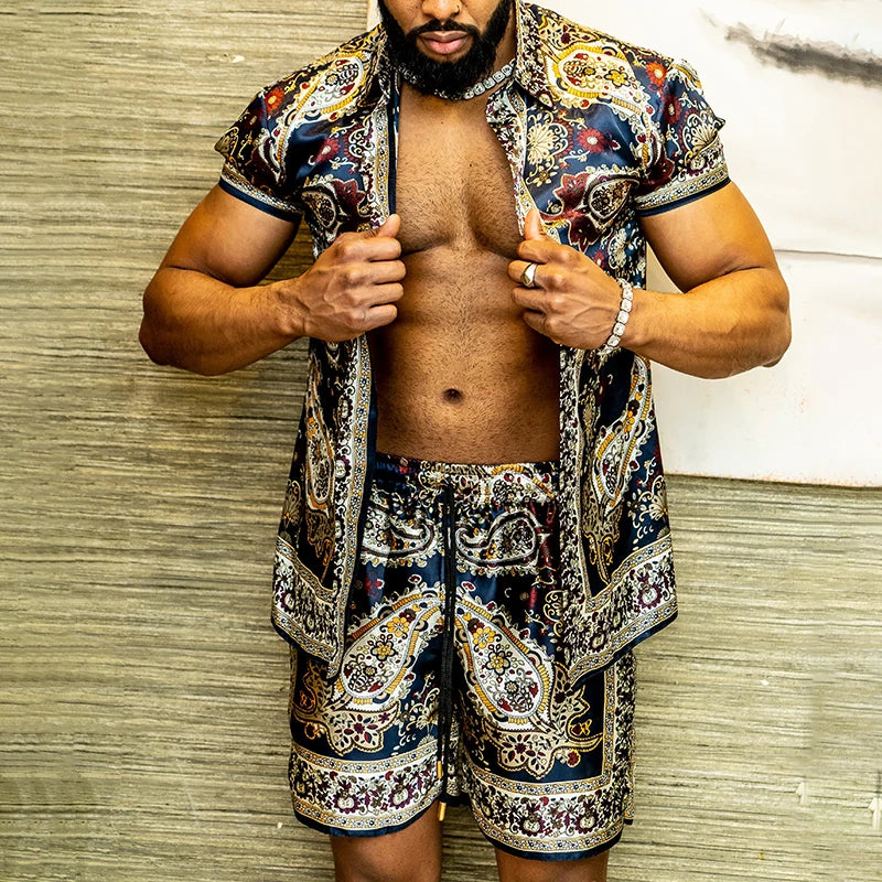 Hawaiian Set Men's Printing Set Short Sleeve Summer Casual Floral Shirt Beach Two Piece Suit Button New Fashion Men's Sets ﻿